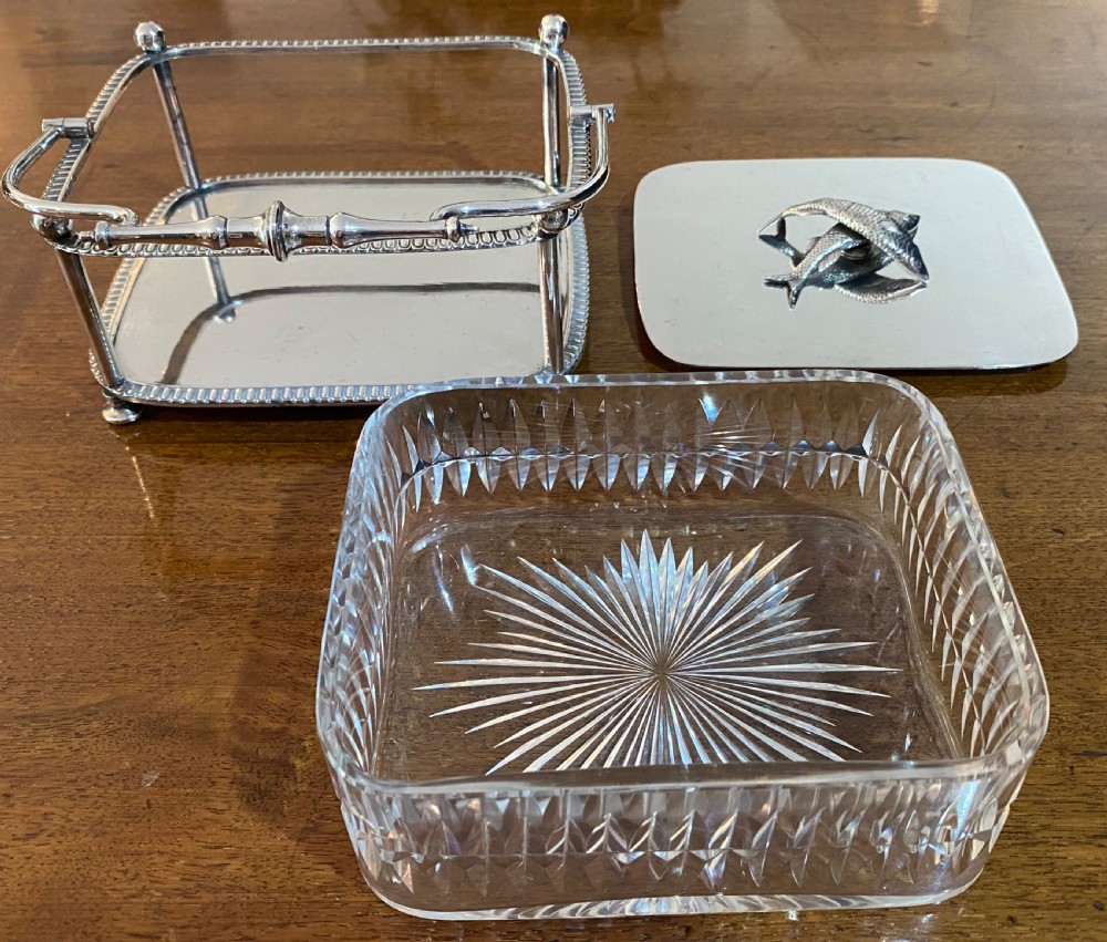 Silver Plated and Cut Glass Sardine Dish View X