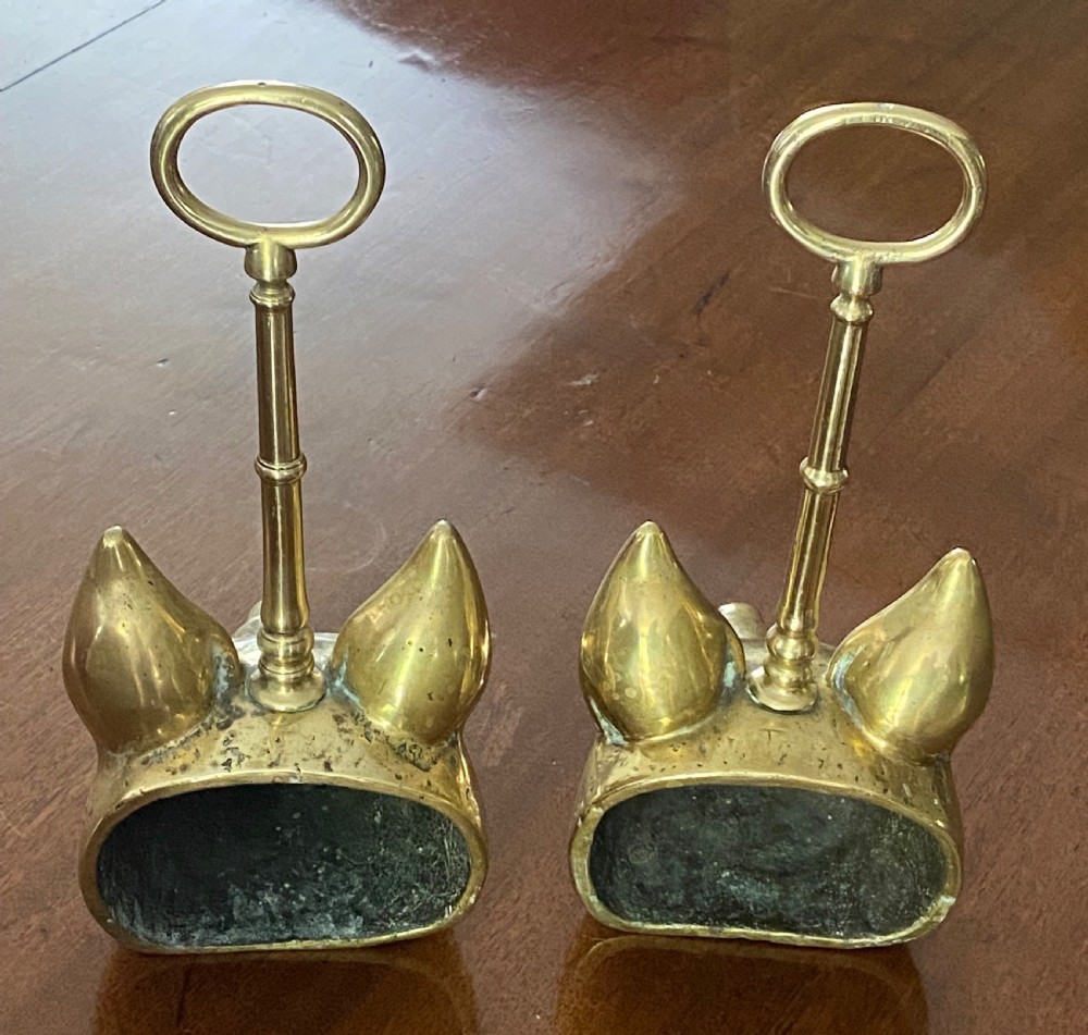 Pair Brass Fox Mask Doorstops View III