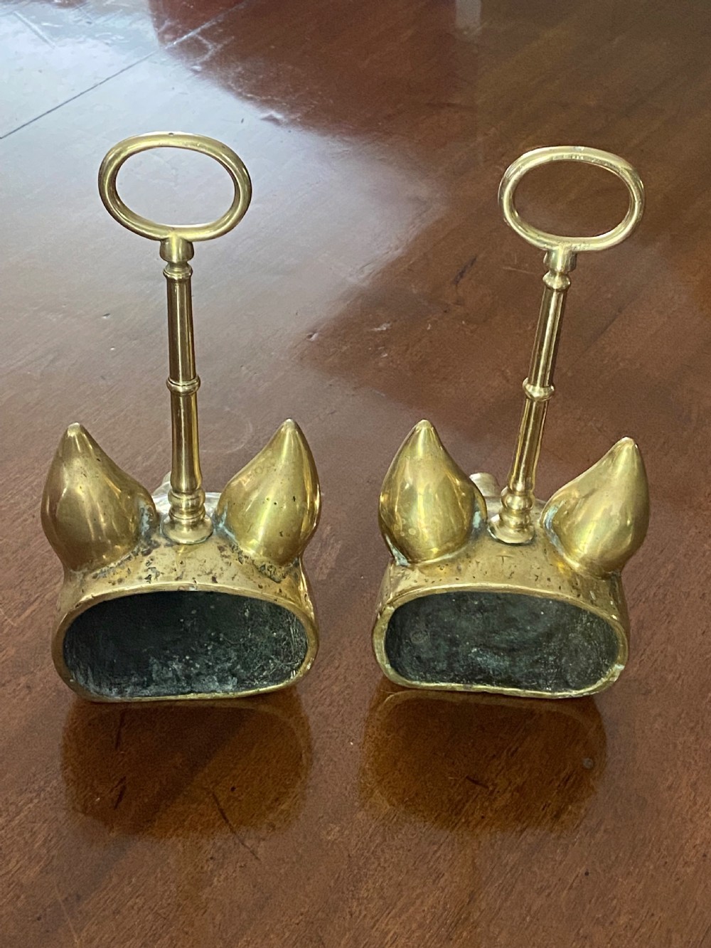 Pair Brass Fox Mask Doorstops View V