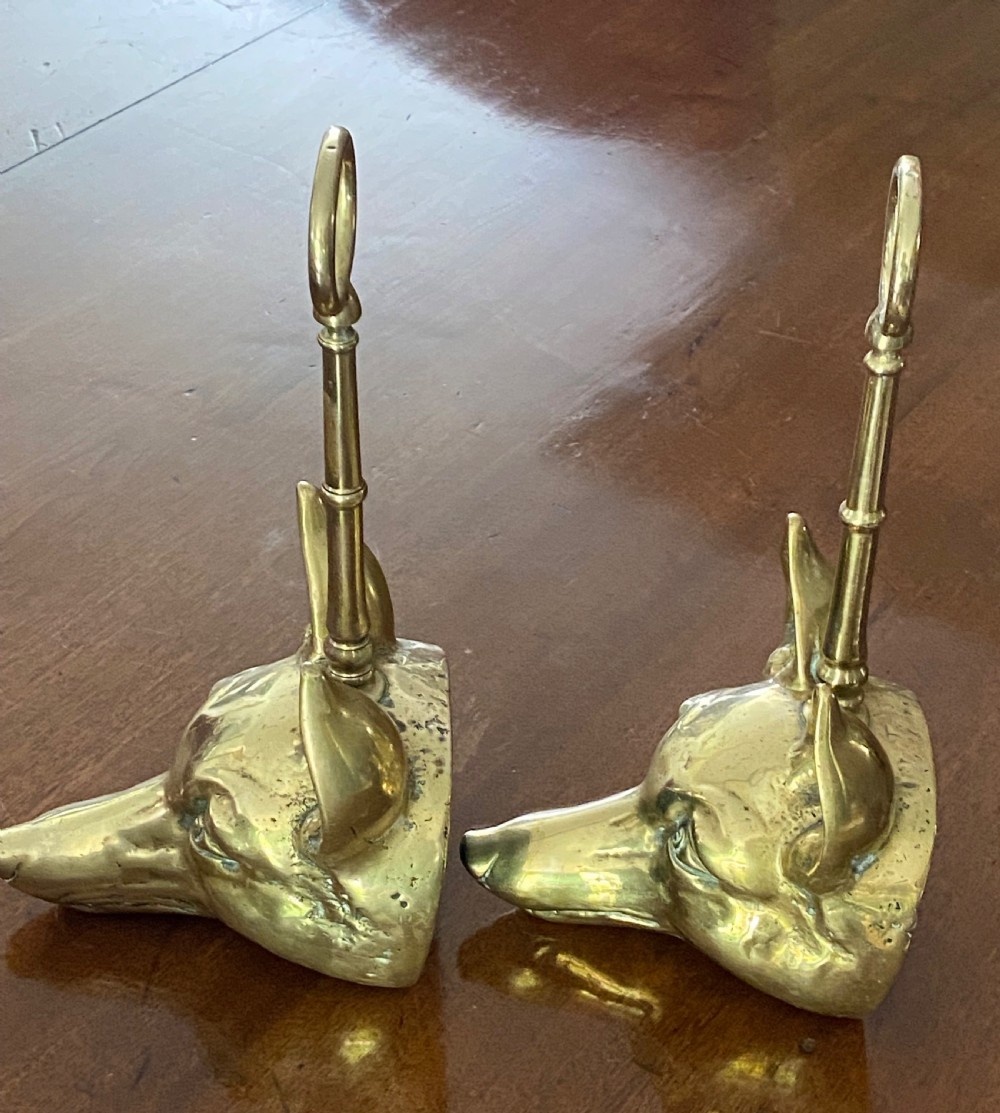 Pair Brass Fox Mask Doorstops View VIII