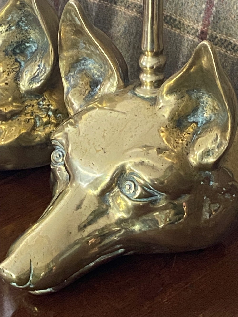 Pair Brass Fox Mask Doorstops View IX