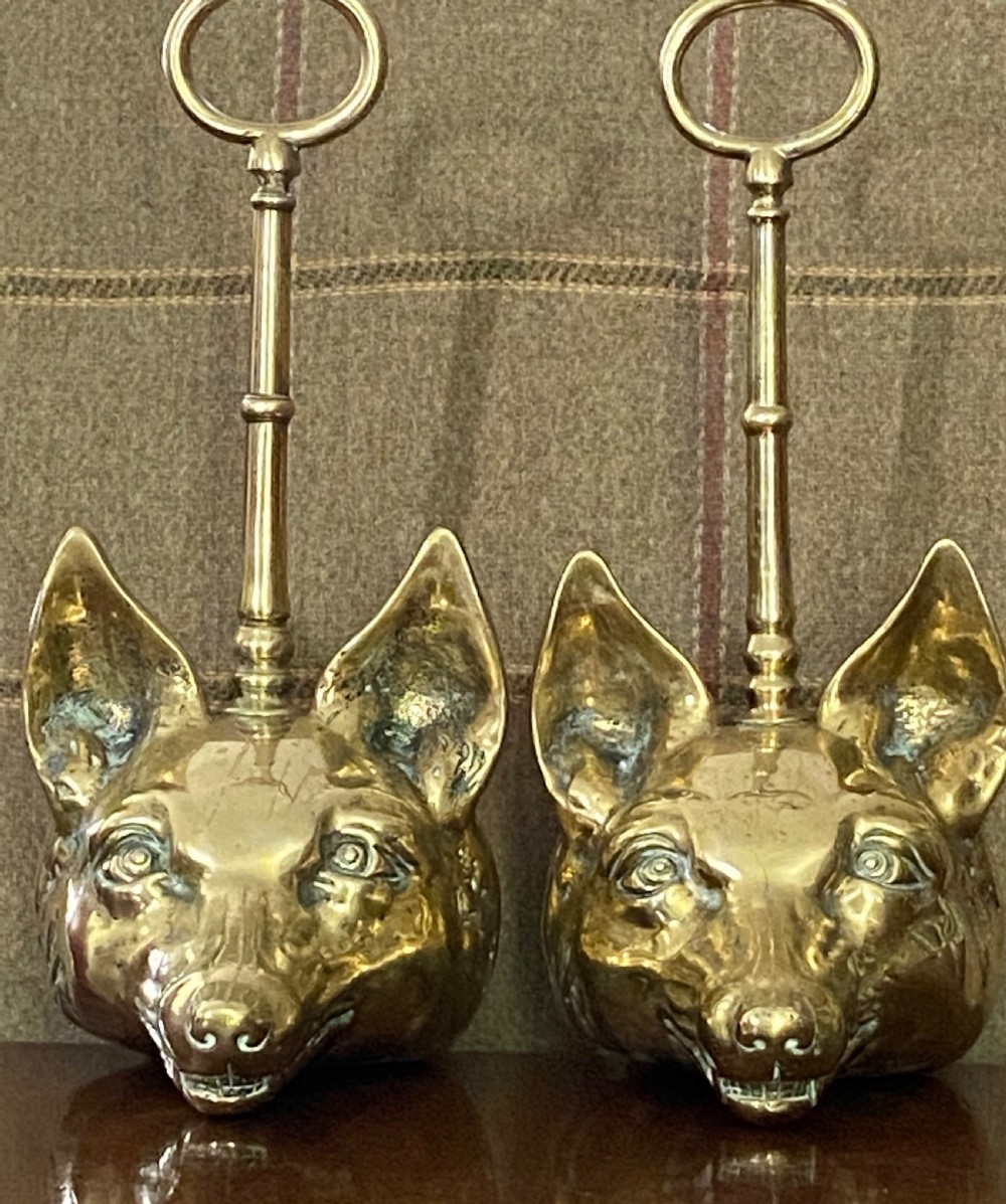 Pair Brass Fox Mask Doorstops
