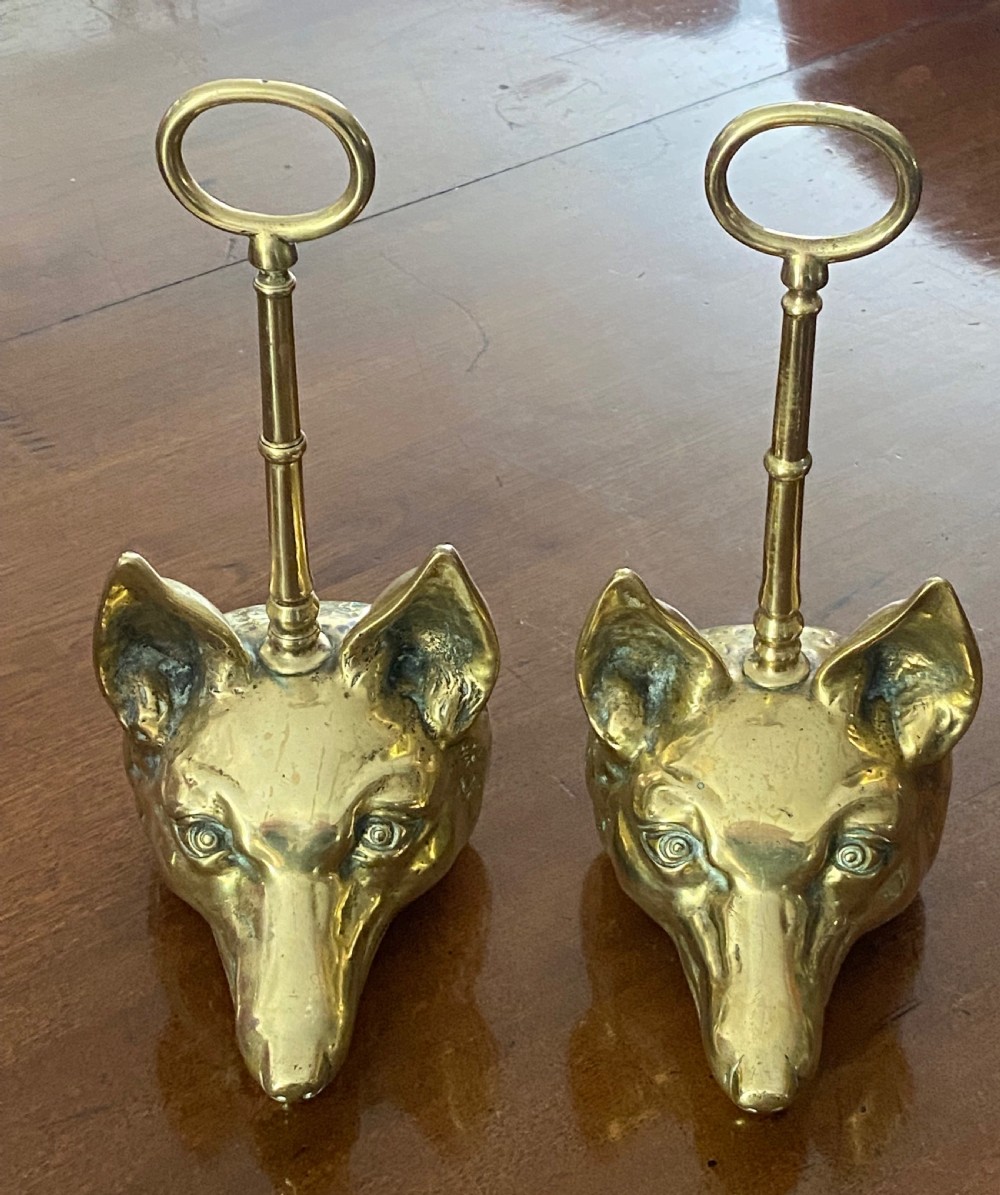 Pair Brass Fox Mask Doorstops View XIII