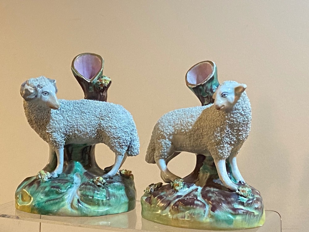 Pair of Staffordshire Sheep Posy Vases View II