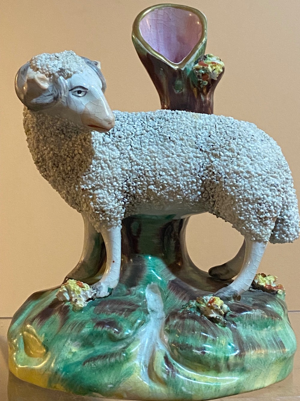 Pair of Staffordshire Sheep Posy Vases View V