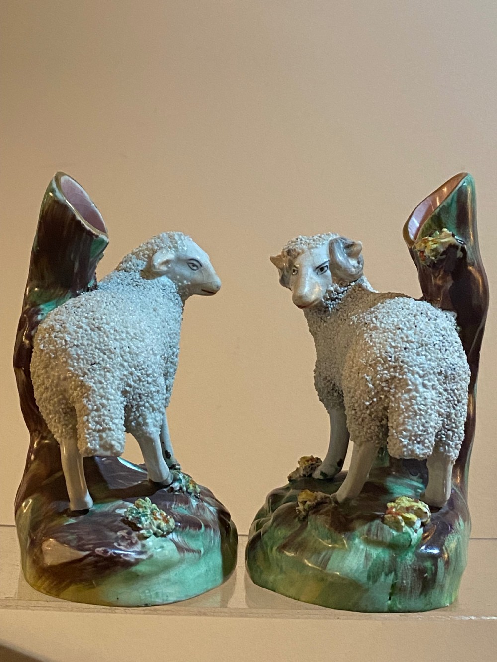 Pair of Staffordshire Sheep Posy Vases View VI