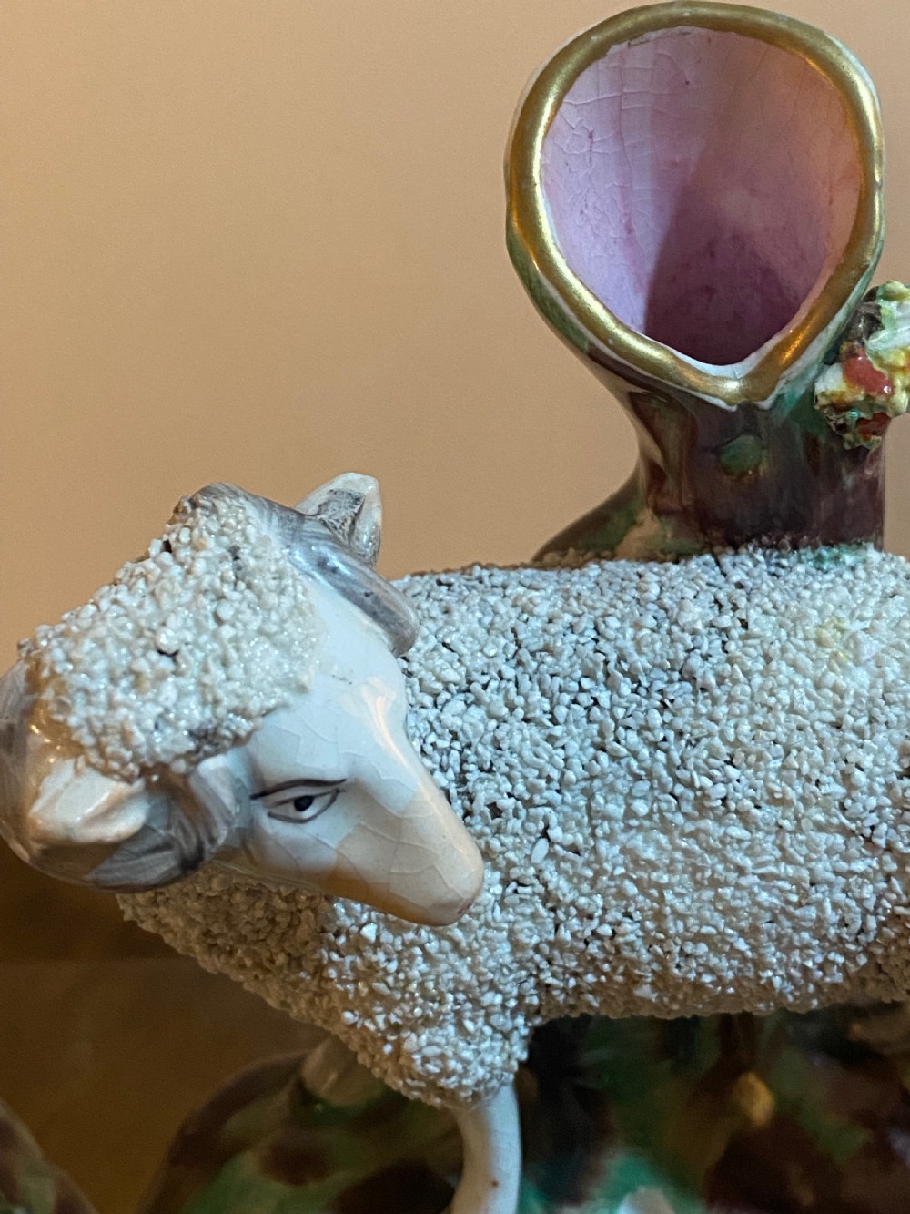 Pair of Staffordshire Sheep Posy Vases View X