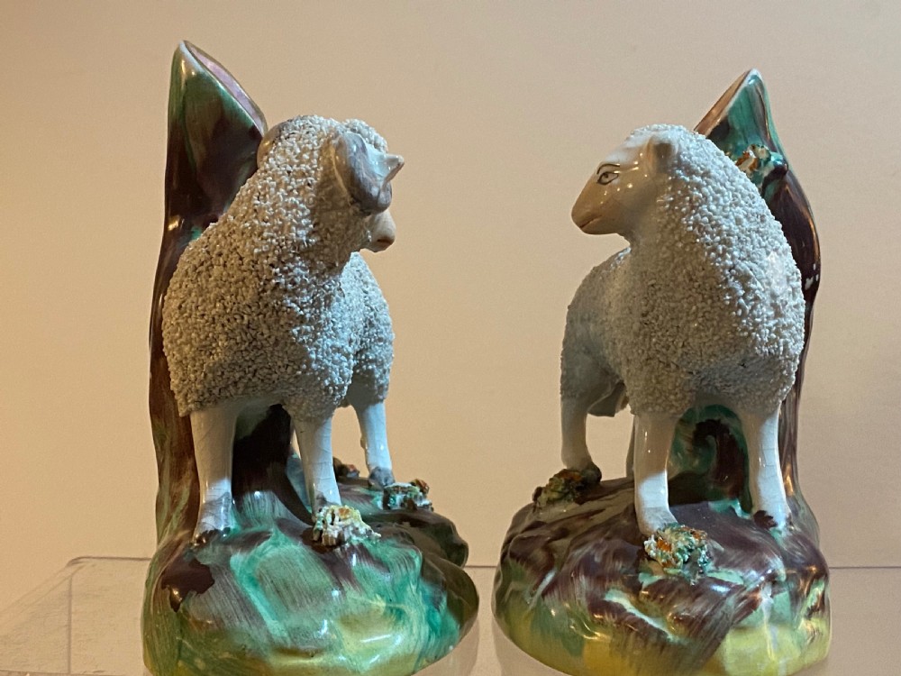 Pair of Staffordshire Sheep Posy Vases View XI