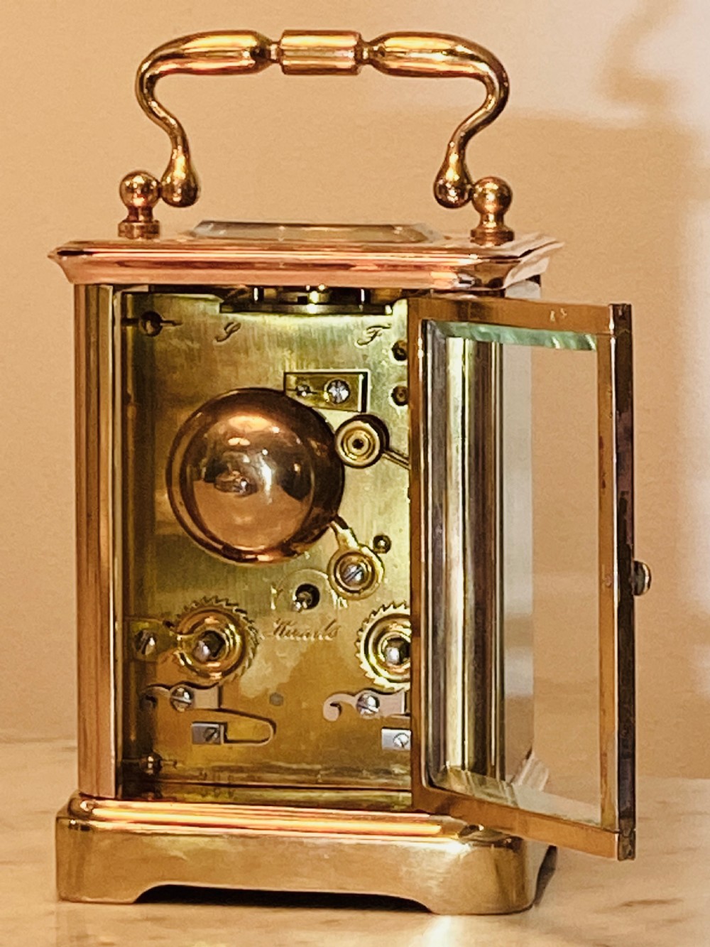 French Brass Carriage Clock with Bell Chime View II