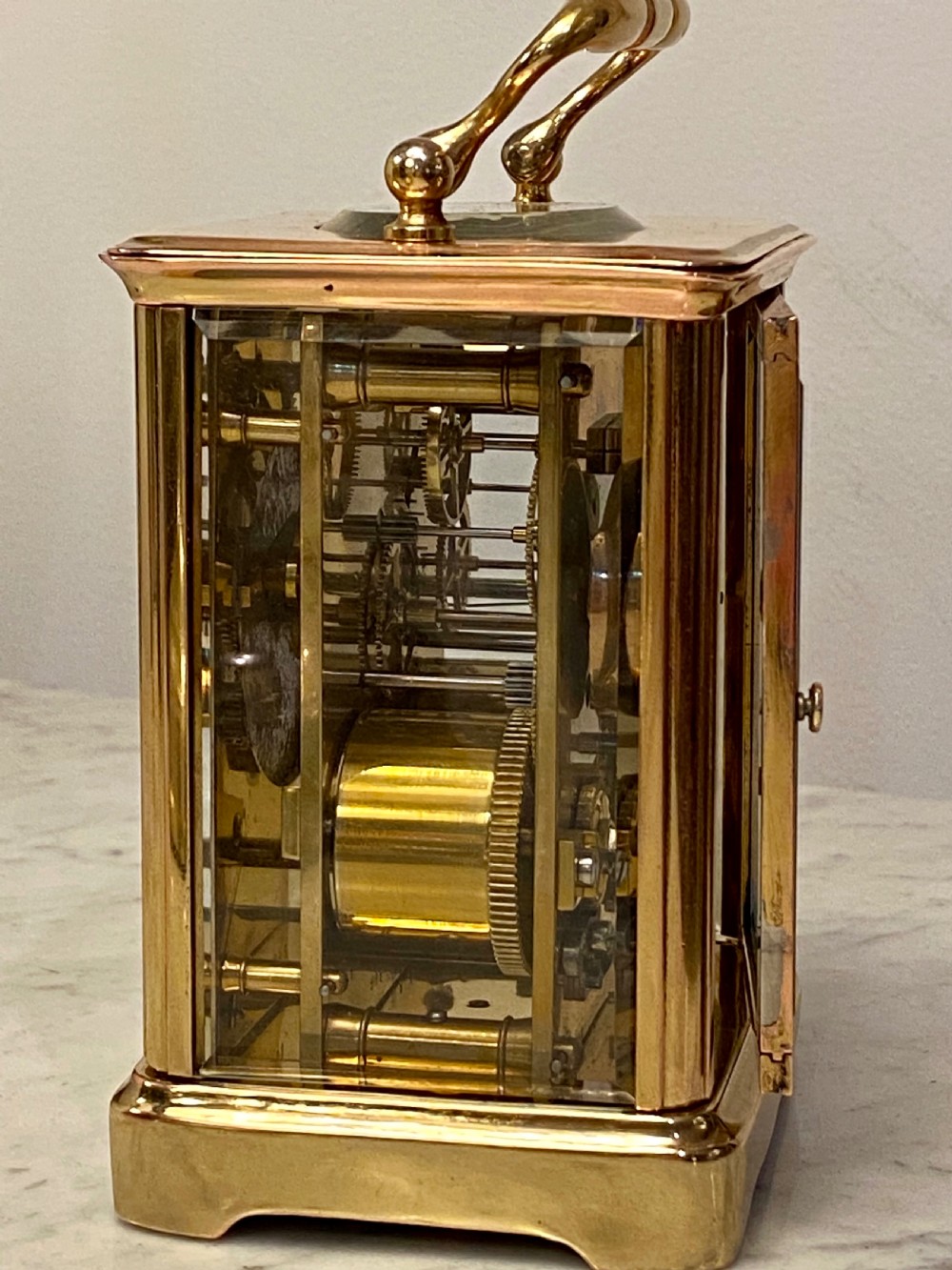 French Brass Carriage Clock with Bell Chime View V
