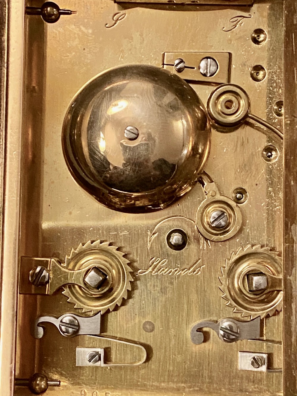 French Brass Carriage Clock with Bell Chime View VI