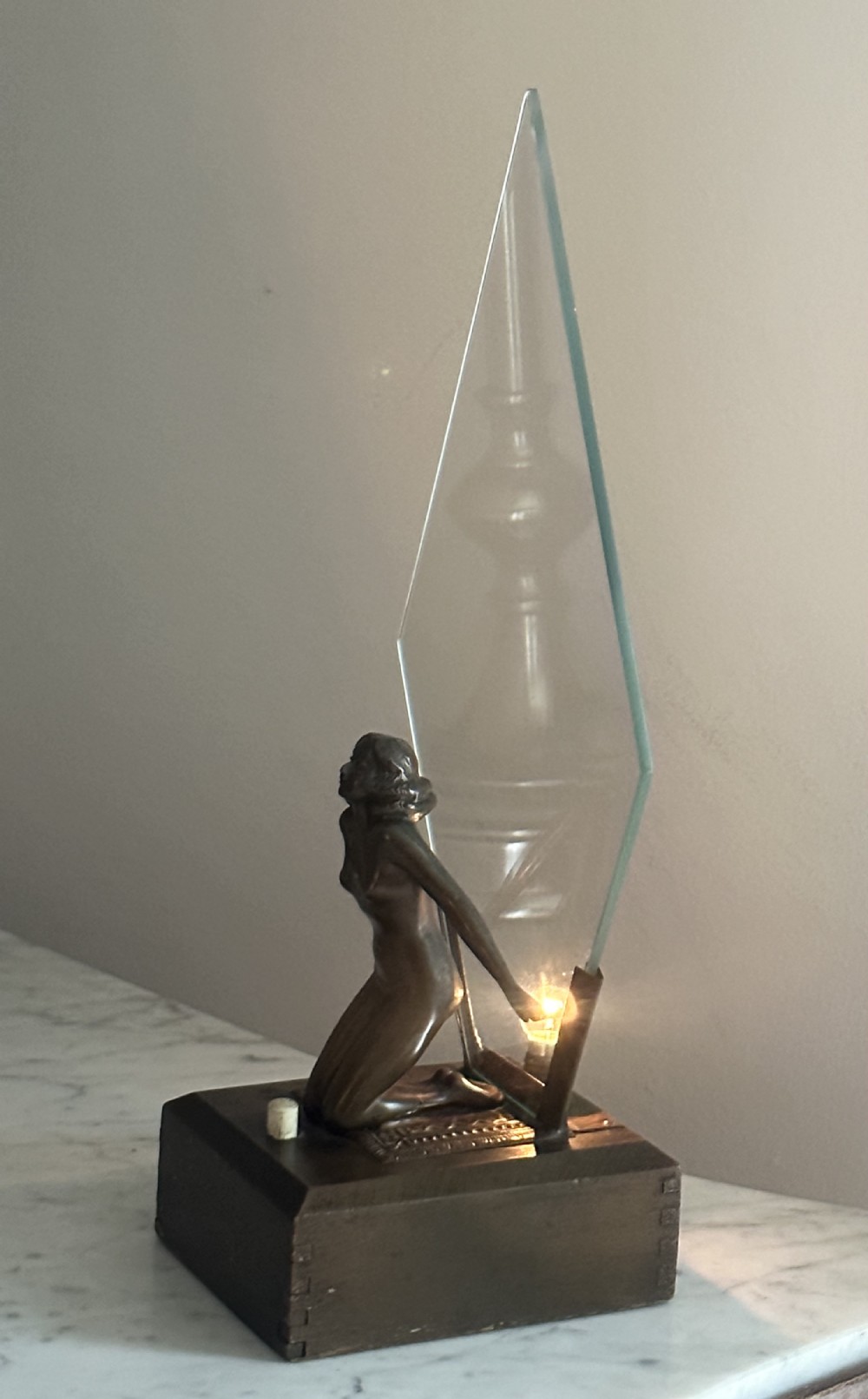 Bedside Light with  Cold Painted Bronze Figure