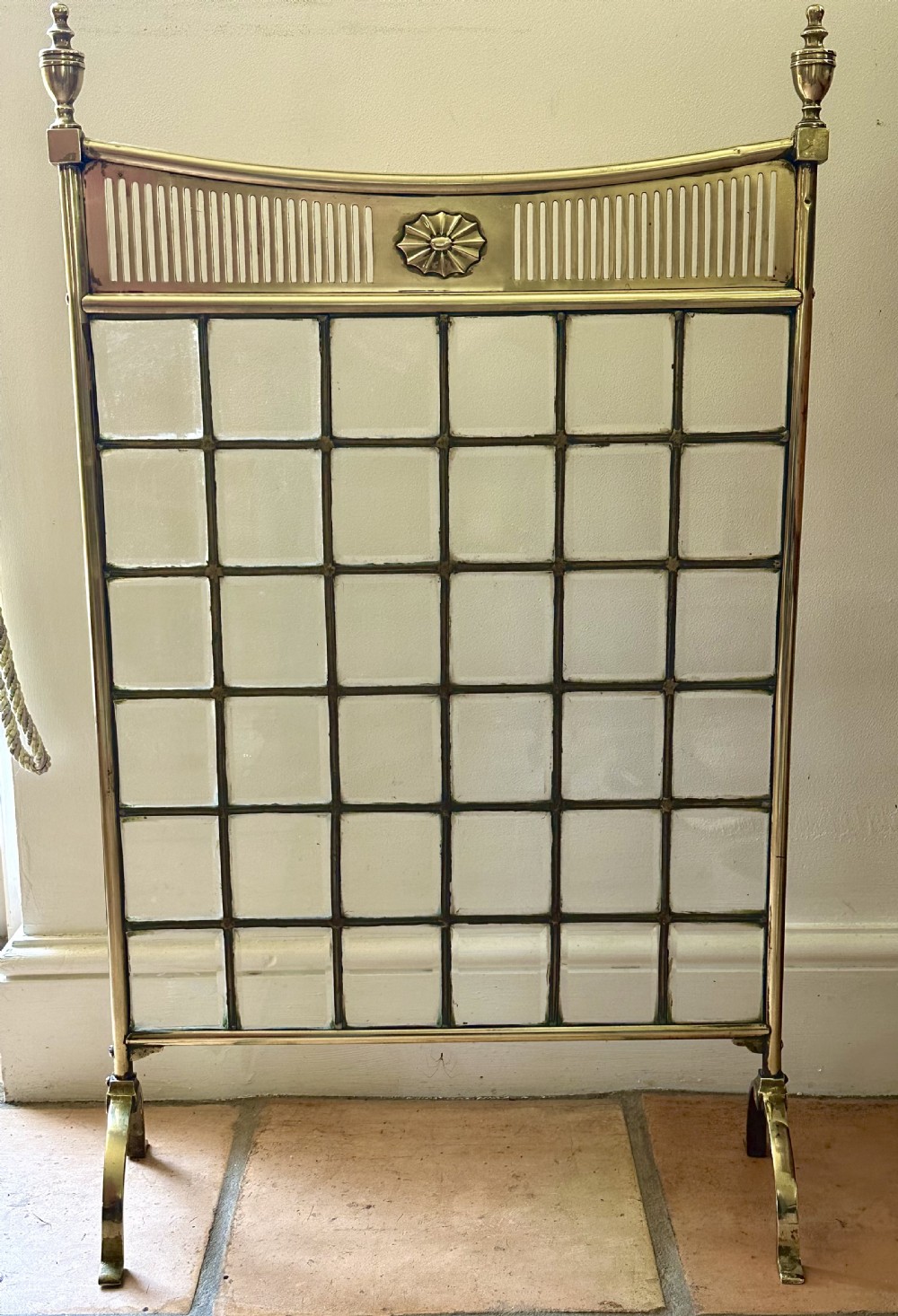 Antique Brass Fire Guard with Bevelled Glass Panels