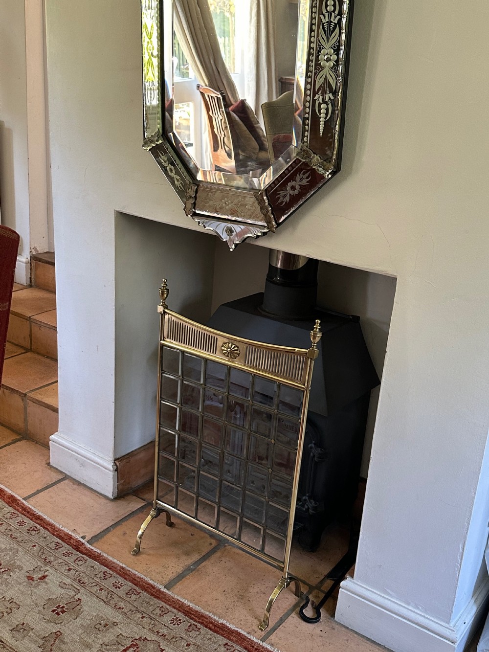 Antique Brass Fire Guard with Bevelled Glass Panels View VI
