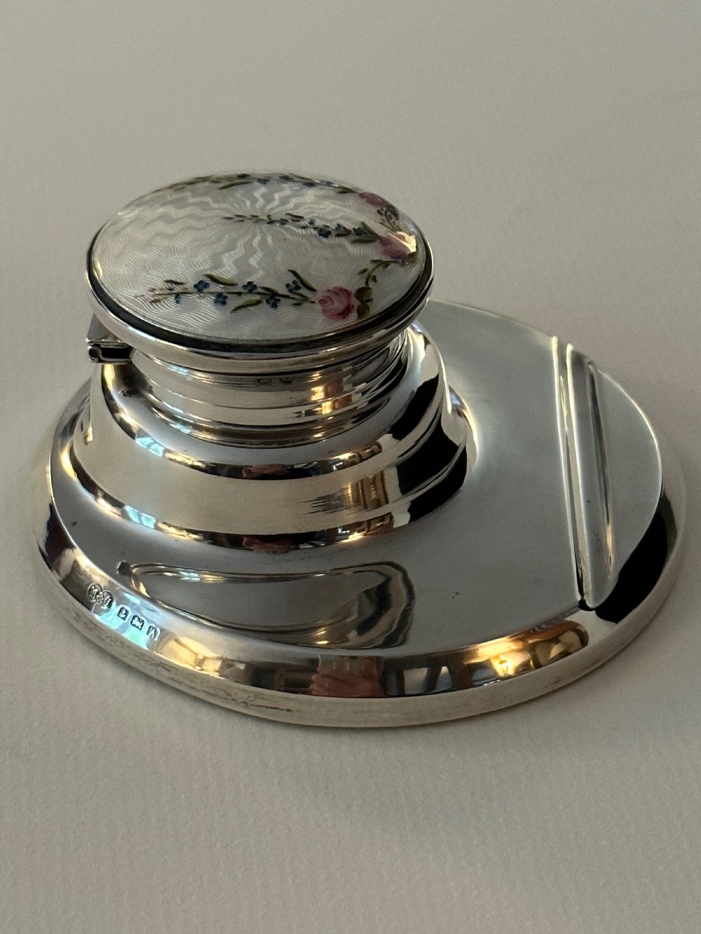 Antique Silver and Guilloche Enamel Inkwell View XIV
