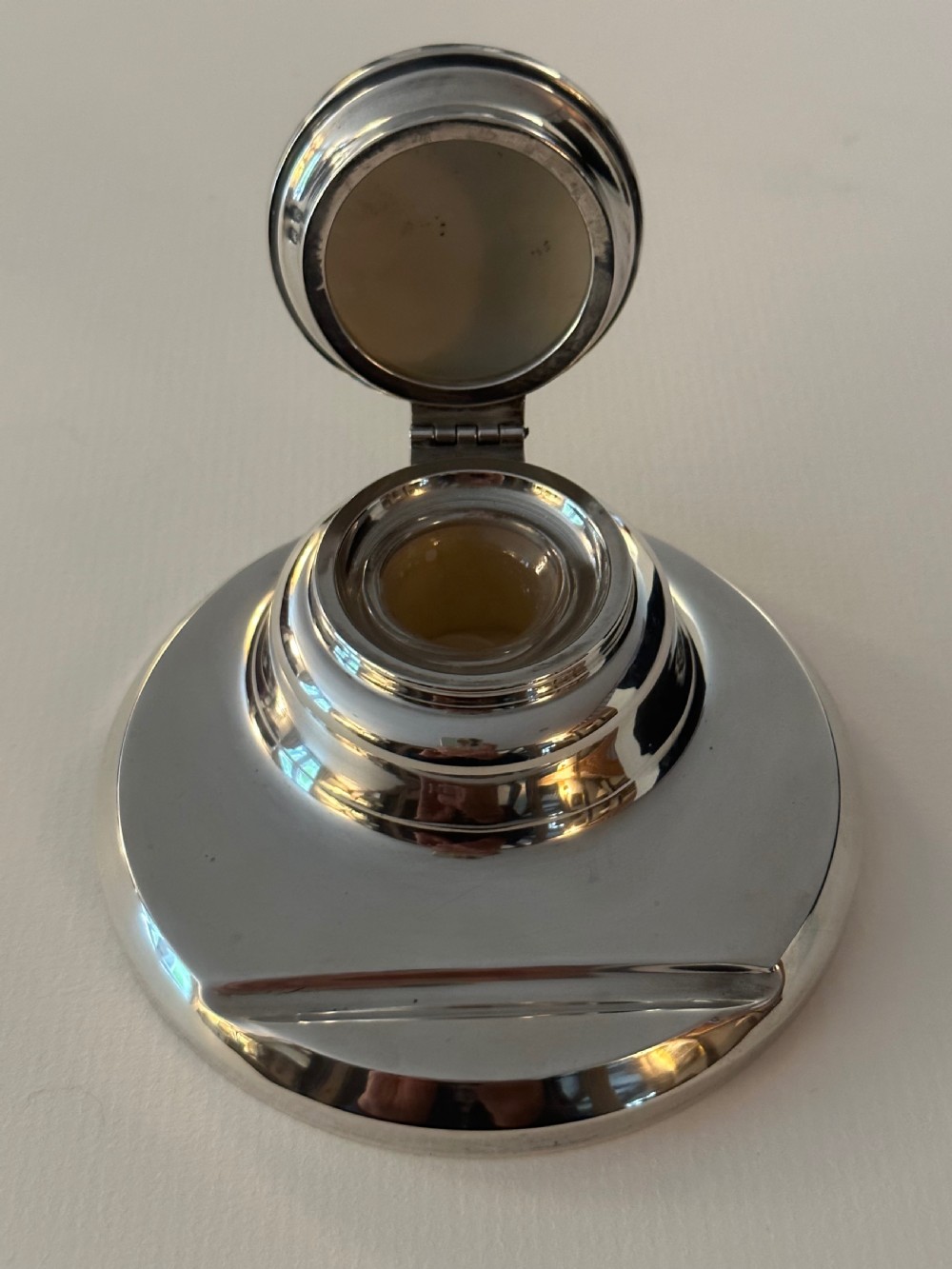 Antique Silver and Guilloche Enamel Inkwell View IV