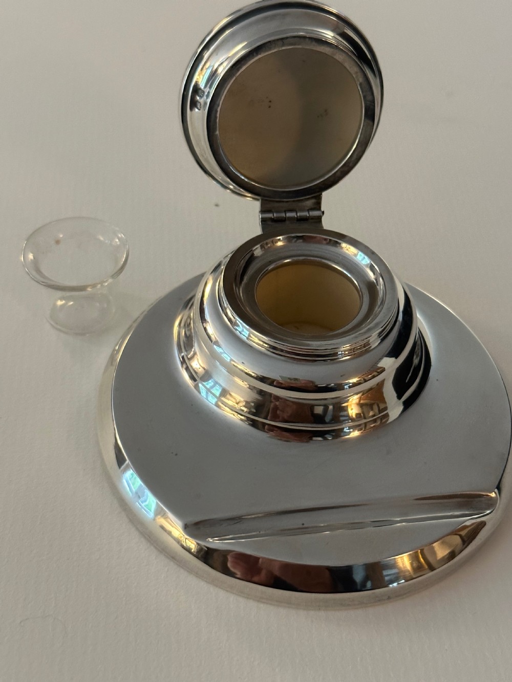 Antique Silver and Guilloche Enamel Inkwell View V