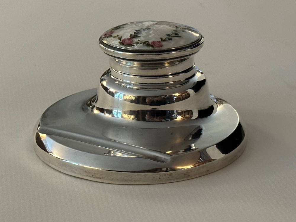 Antique Silver and Guilloche Enamel Inkwell View VI