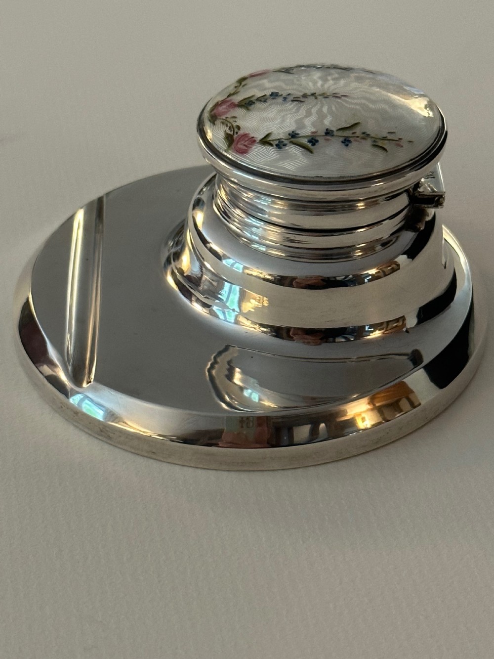 Antique Silver and Guilloche Enamel Inkwell View XIII