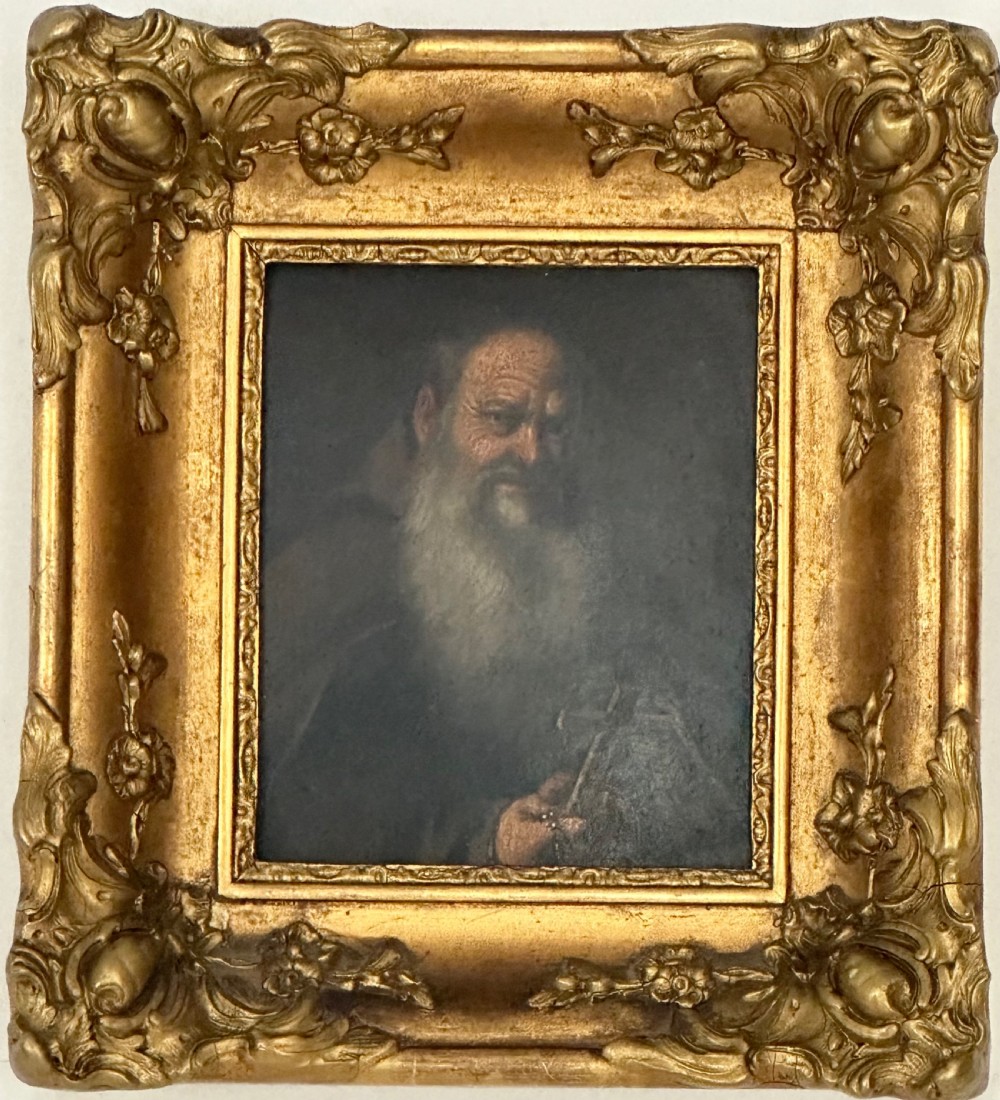 Oil on Board Depicting Half Portrait of a Monk 