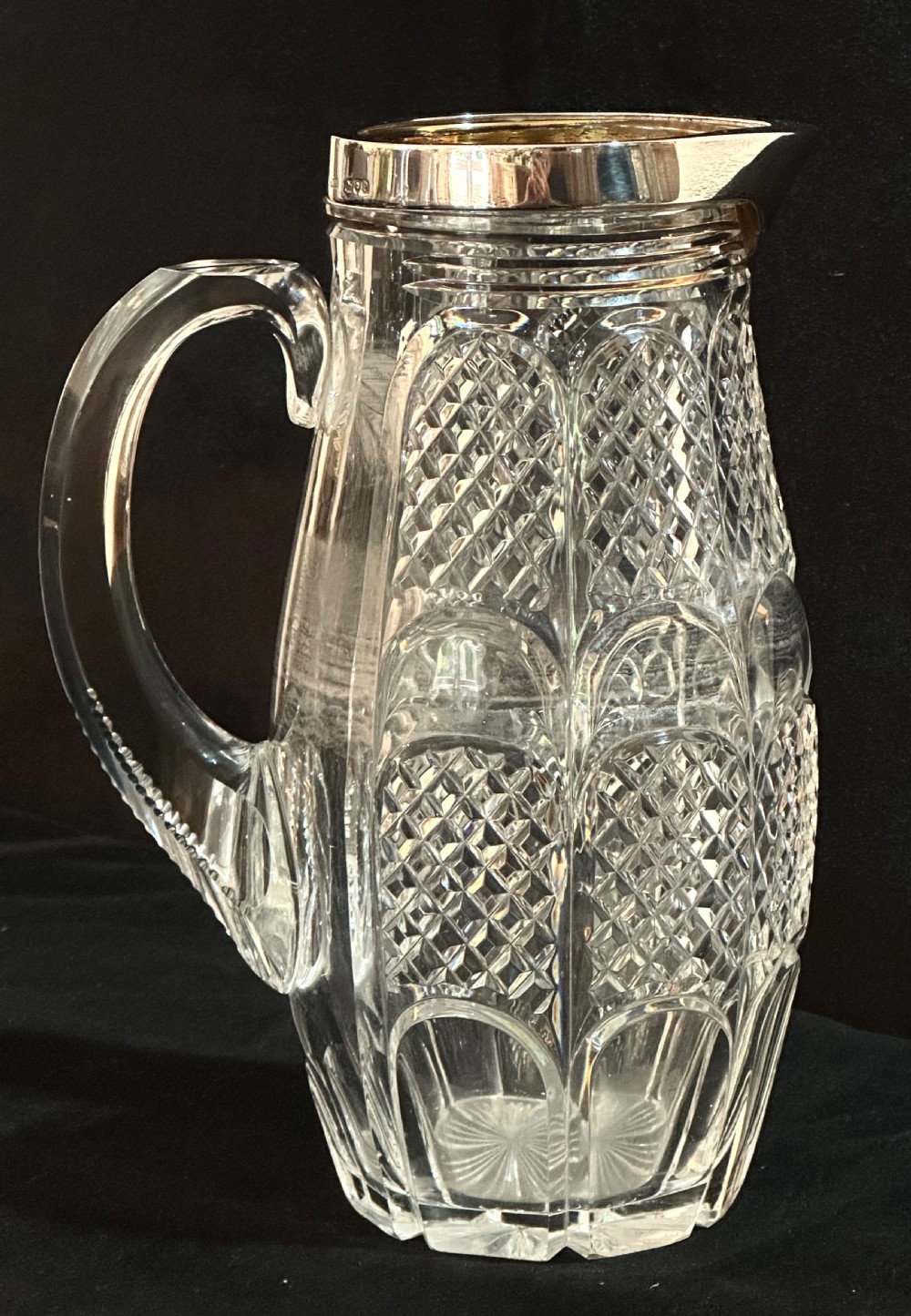 Cut Crystal and Silver Water Jug  with two Glasses  View II