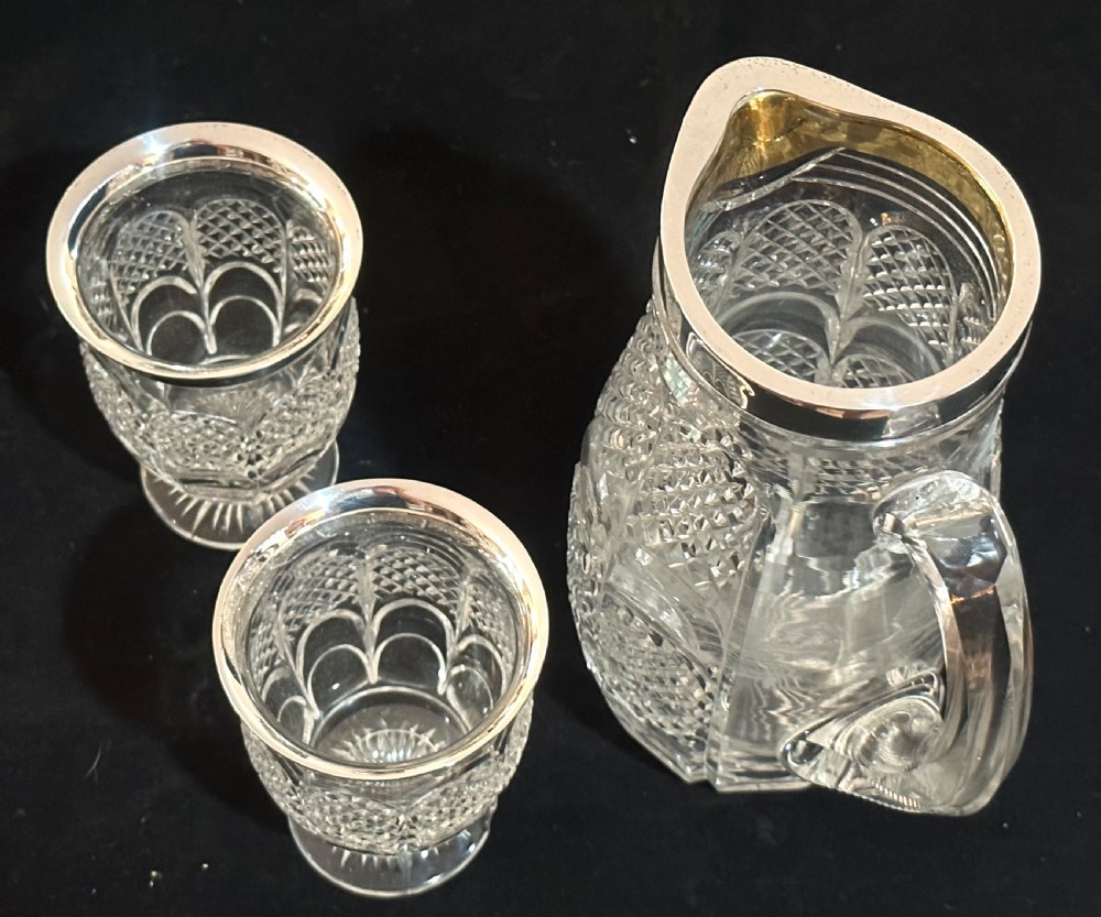 Cut Crystal and Silver Water Jug  with two Glasses  View V