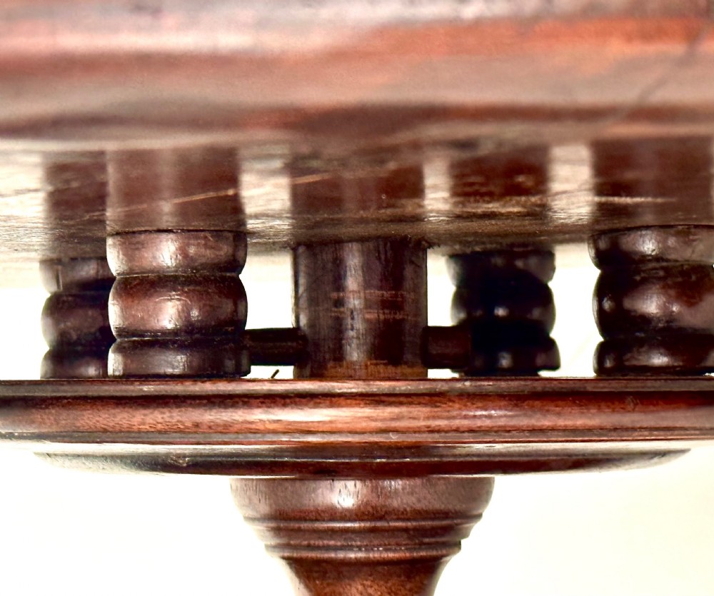 A circular Georgian mahogany Lazy Susan with a raised lip edge set upon a turned pedestal stem and wide circular base. View VII