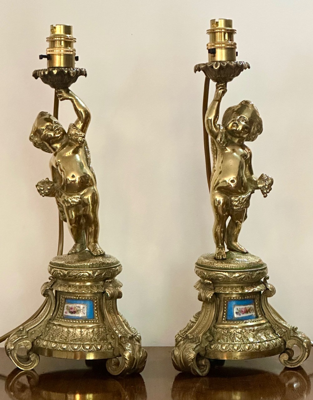 Pair of Gilt Bronze Figural Table Lamps 