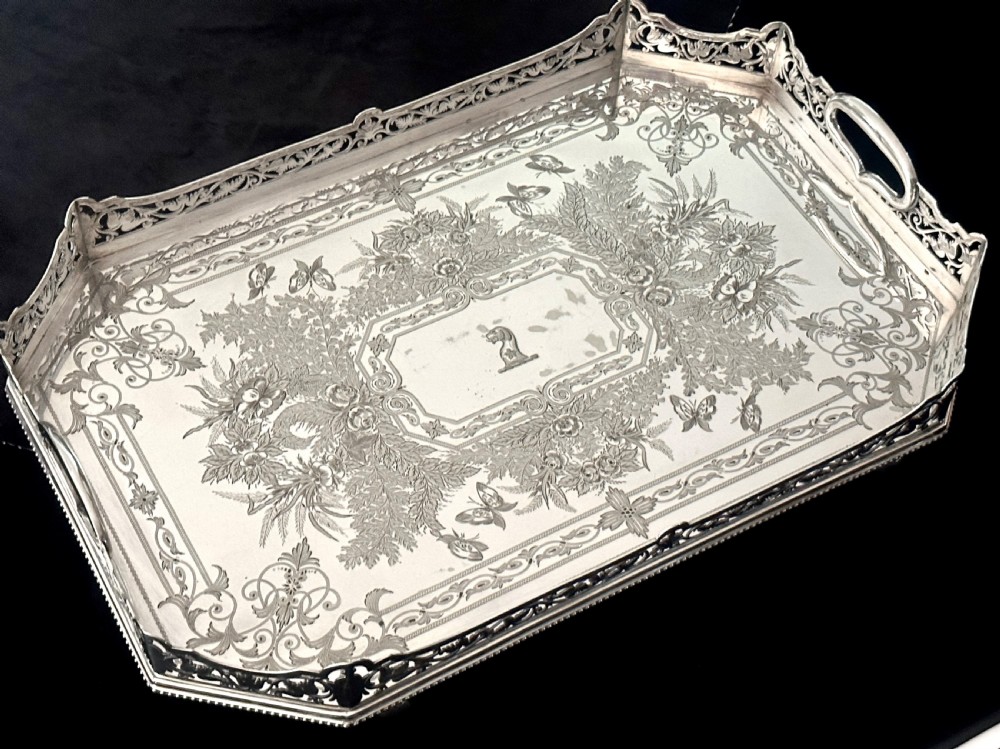 !9th Century Silver Plated Tray of Very Large Proportions.