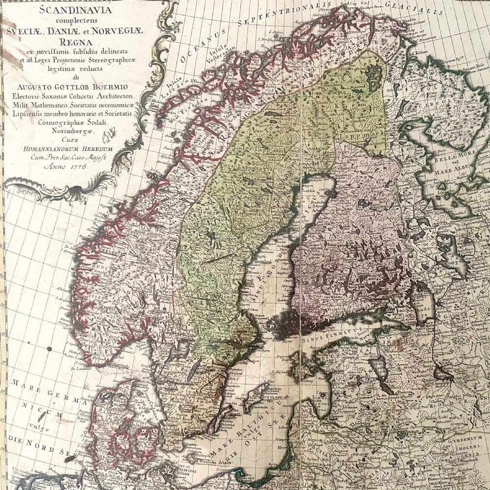 18th Century Engraved Map of Scandinavia