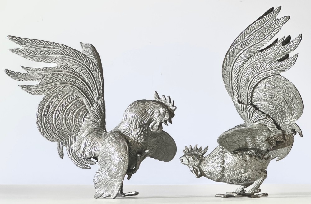 Pair of Large Italian Fighting Cocks 