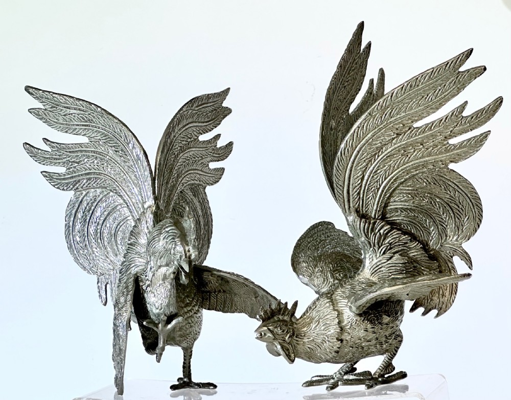 Pair of Large Italian Fighting Cocks  View II