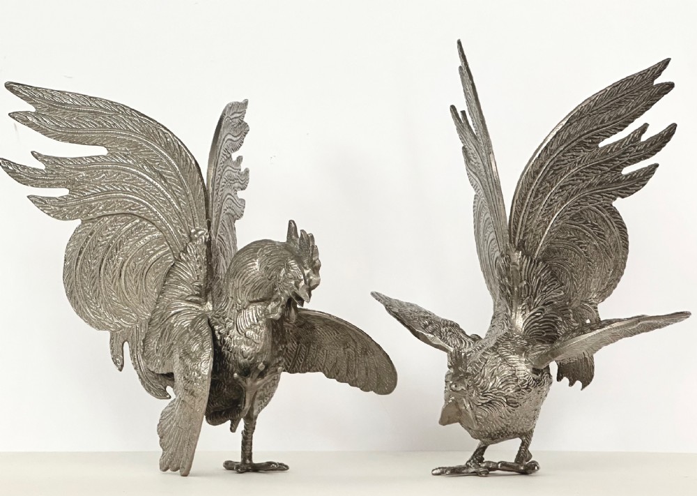 Pair of Large Italian Fighting Cocks  View III