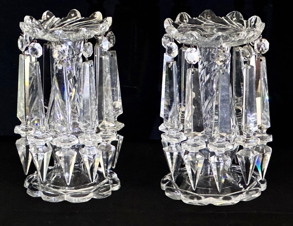 Pair of 19th Century Glass Lustres with Prismatic Drops