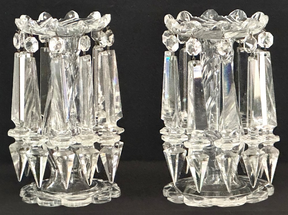 Pair of 19th Century Glass Lustres with Prismatic Drops View II