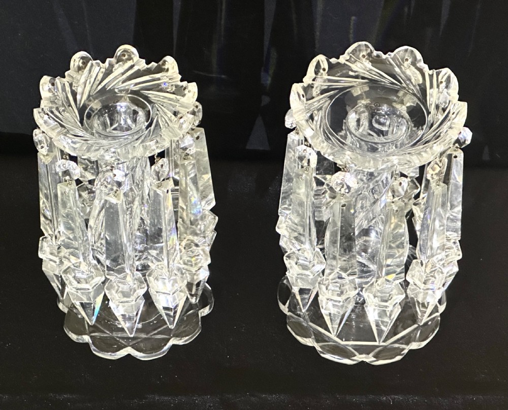 Pair of 19th Century Glass Lustres with Prismatic Drops View III