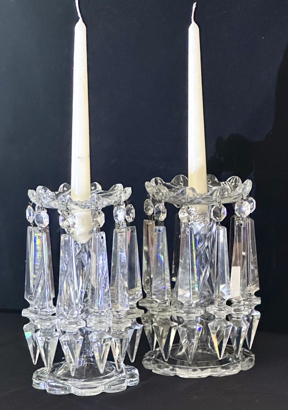 Pair of 19th Century Glass Lustres with Prismatic Drops View V