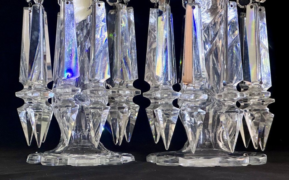 Pair of 19th Century Glass Lustres with Prismatic Drops View IX