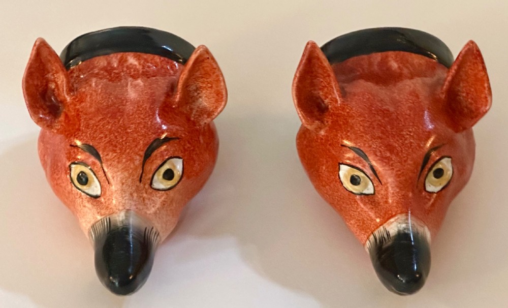 Pair of Staffordshire Fox Stirrup Cups. View V