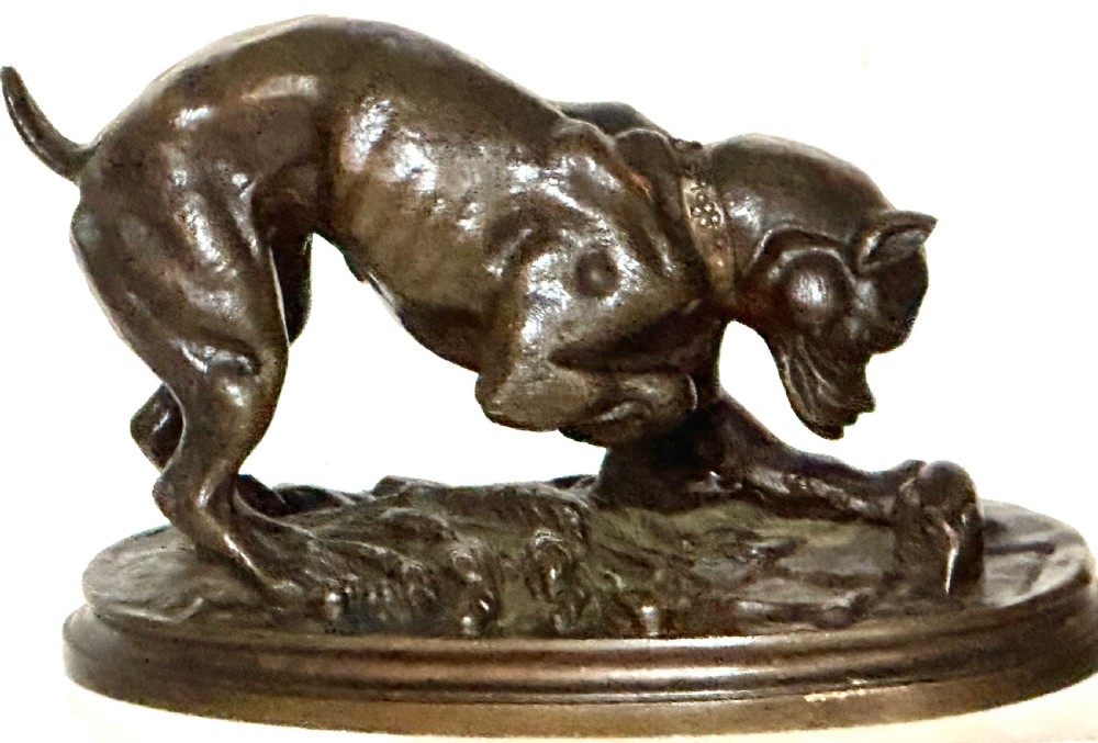 Bronze Sculpture of  a Dog with a Rat