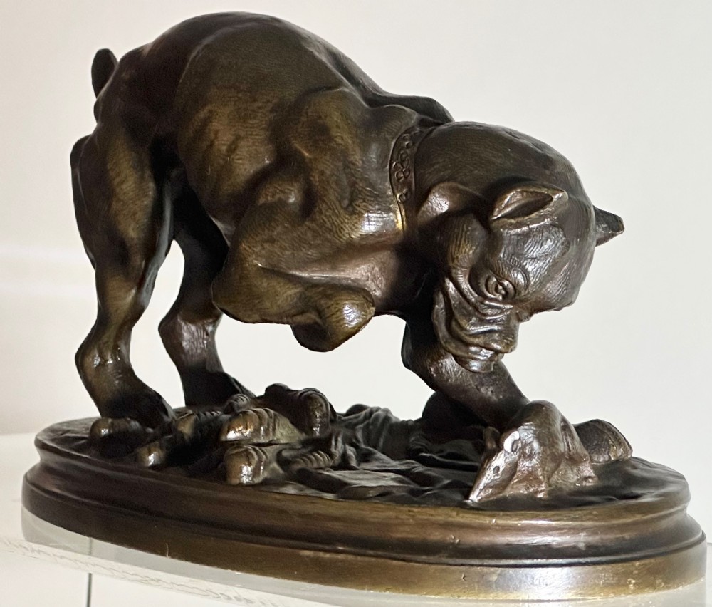 Bronze Sculpture of  a Dog with a Rat View II
