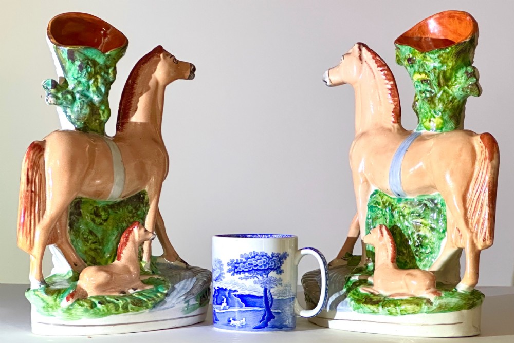 Pair of Staffordshire Spill Vases with Horses and Foals View V