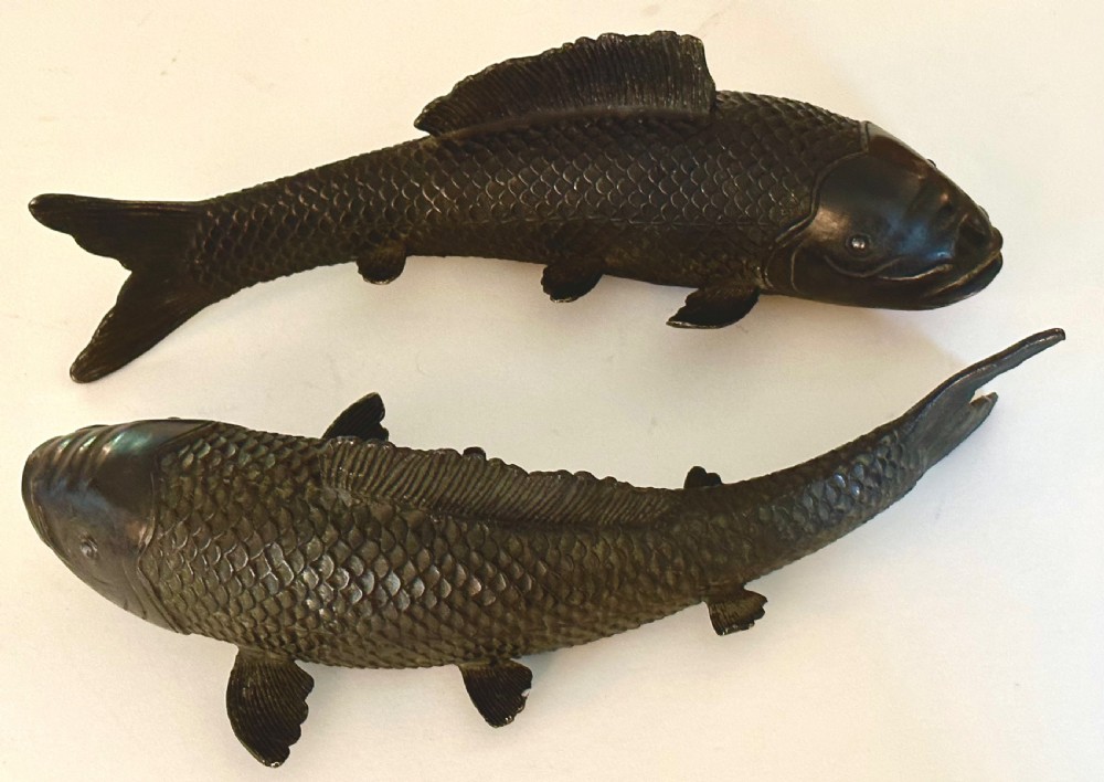 Pair of Bronze Japanese Carp. View II