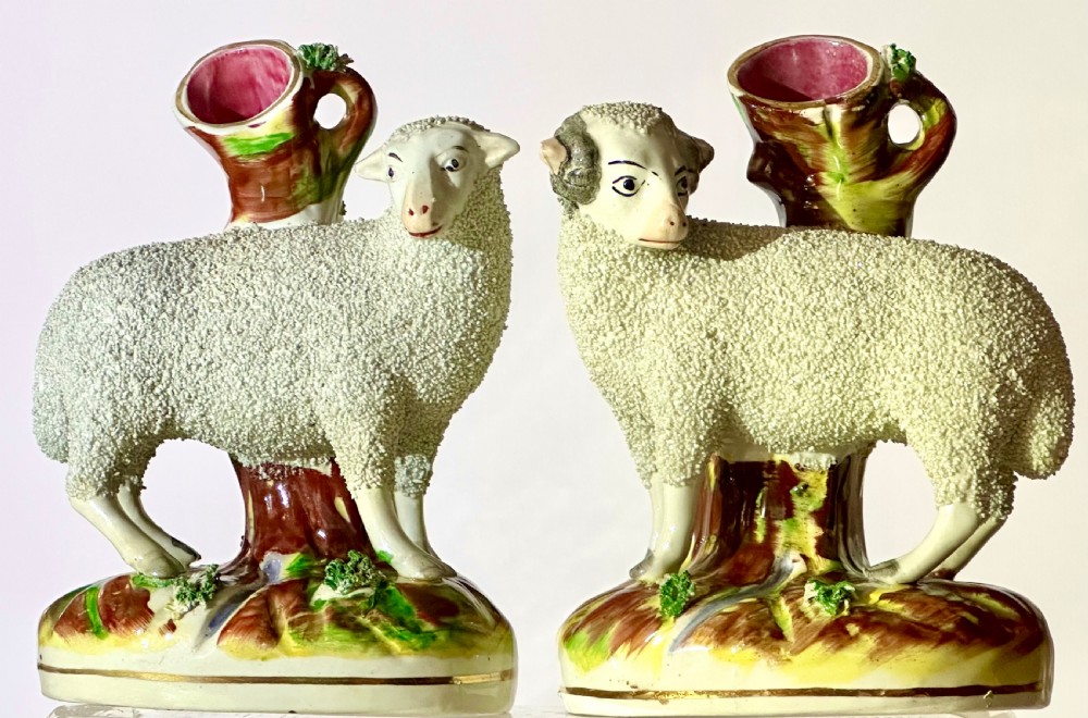 Pair of Staffordshire Ewe and Ram Spill Vases