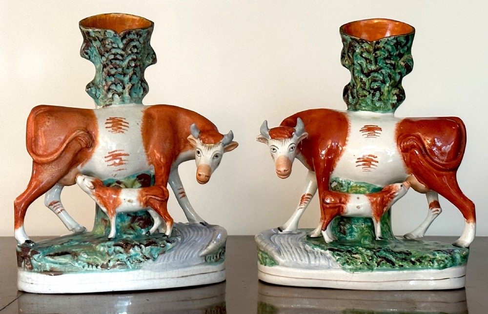 Pair of Staffordshire Spill Vases of Large Proportion