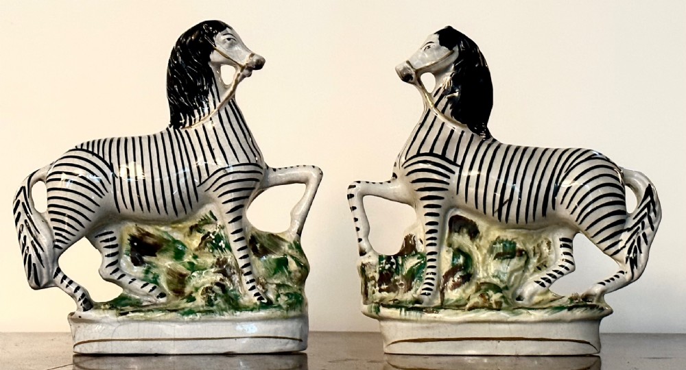 Pair of Staffordshire Zebra 19th Century
