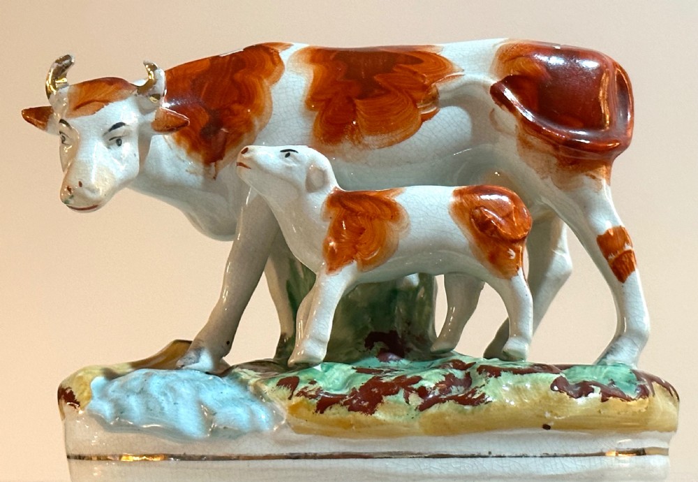 Pair of 19th Century Staffordshire Cows with their Calves View III