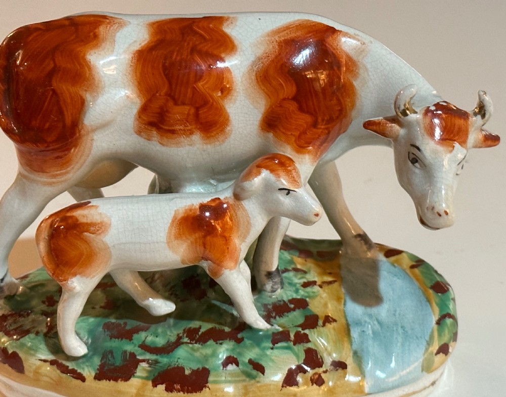 Pair of 19th Century Staffordshire Cows with their Calves View IX
