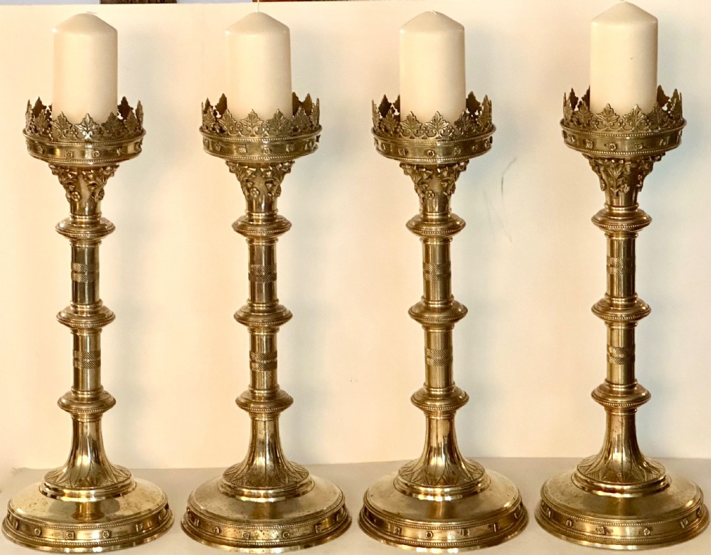 Set of Four Gothic Revival Candlesticks