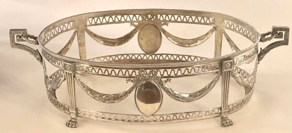 Solid Silver Jardiniere / Centre Piece with Original Blue Glass Liner View VIII